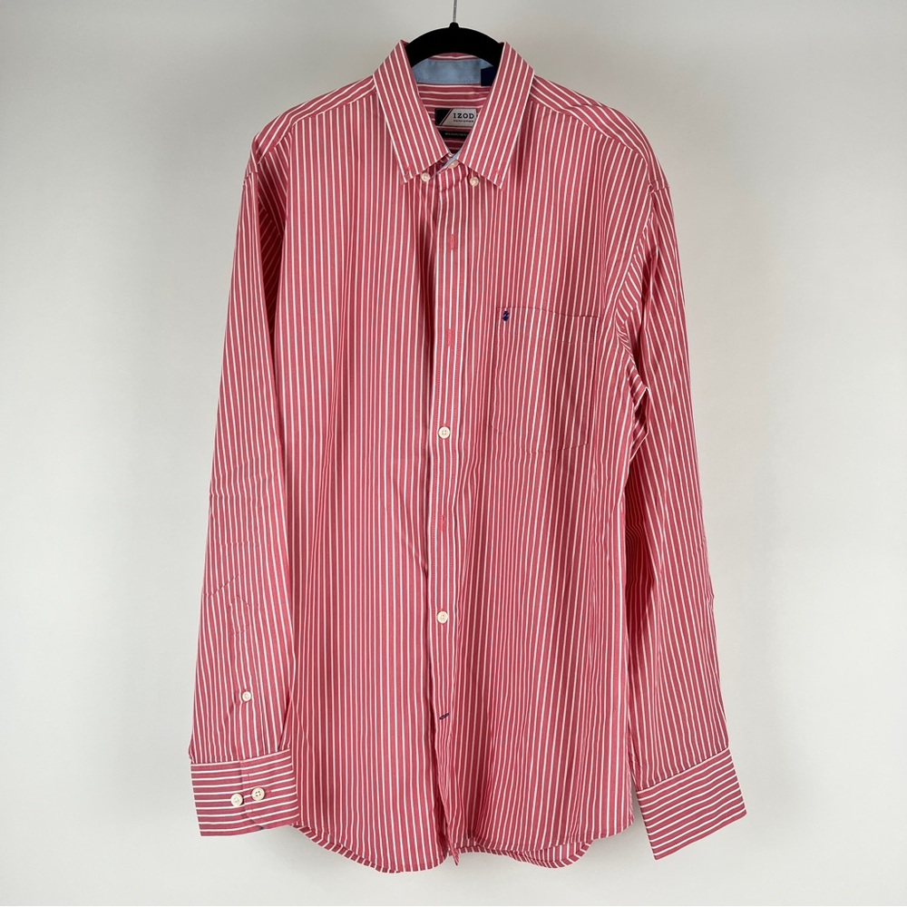 Izod Red Casual Button Down Shirt with Pointed Collar